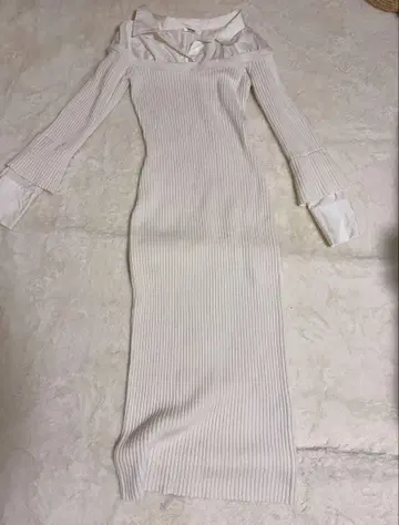 SNIDEL 오프숄더 리브 니트 원피스 레이어드 스타일 셔츠 니트