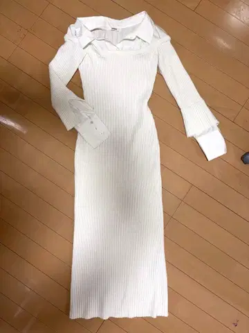 SNIDEL 오프숄더 리브 니트 원피스 레이어드 스타일 셔츠 니트