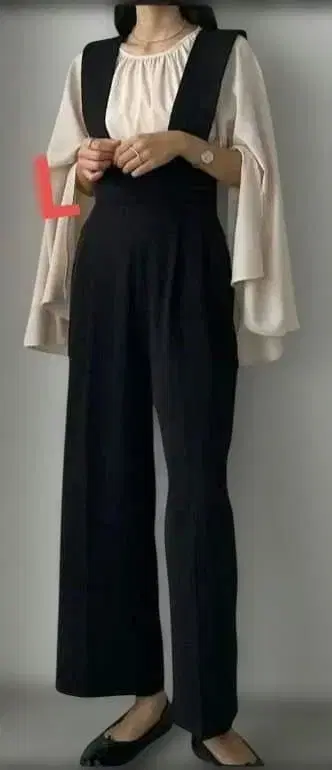 Louere [탈부착 가능] 와이드 서스펜더 하이웨스트 팬츠 블랙