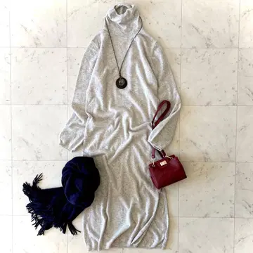 새상품급 윔 가젯 캐시미어 100% 터틀넥 원피스 롱 기장