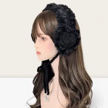 핸드메이드 귀도리 하트 올 블랙 귀도리 니트