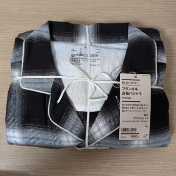 겨드랑이에 솔기가 없는 플란넬 MUJI 브라운 체크 긴팔 파자마 L 신사