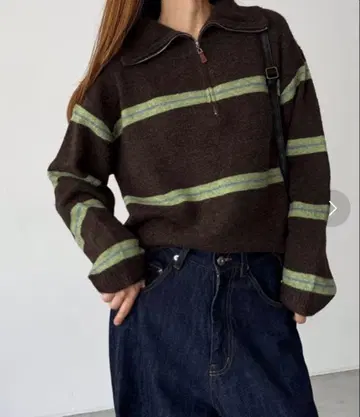 [ CANAL JEAN ] 보더 하프 zip 니트