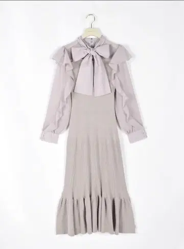 AnMILLE 쉬폰 리본 도킹 니트 원피스 아이스 그레이