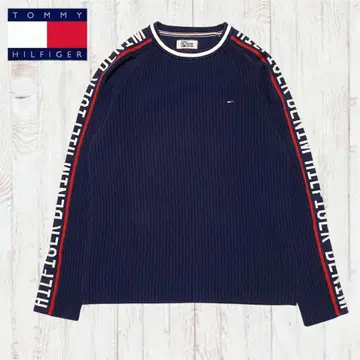 TOMMY HILFIGER 니트 자수 로고 사이드 라인 코튼