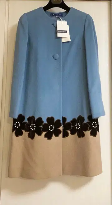 새상품 엠즈 그레이시 코트 울 바이컬러 꽃 펄 블루 카멜