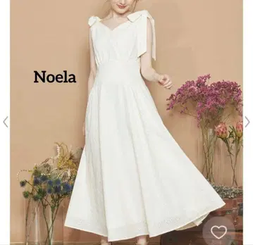 Noela 2way 어깨 리본 자수 원피스 화이트 레이스 노엘라