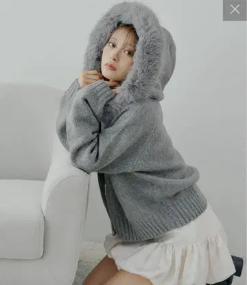 CHICO 치코 후드 퍼 W 지퍼 니트 가디건 그레이