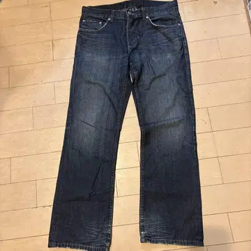 다크 블루 스트레이트 데님 팬츠