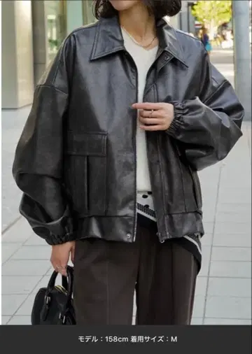 [ Re:EDIT ] 인조 가죽 지퍼 블루종 블랙 M