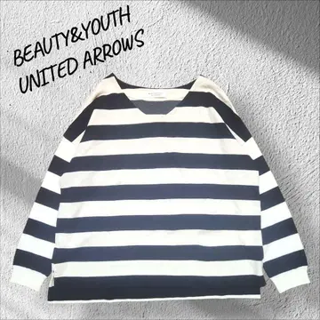 유나이티드 애로우즈 보더 긴팔 티셔츠 네이비 화이트 니트 원단