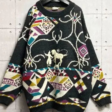 80s 이탈리아제 빈티지 올 패턴 입체 스웨터 니트 사이즈 52