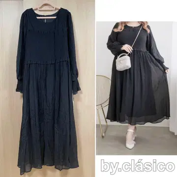 슬림 CLETTE 오리지널 레이어드 스타일 긴팔 셔링 원피스 쿠레트