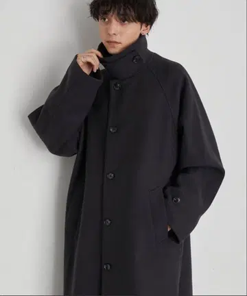 2WAY 오버 사이즈 소프트 멜톤 래글런 롱 스텐카라 코트 블랙