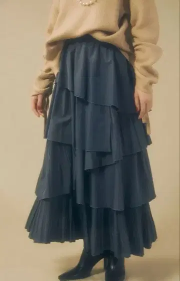 eimy istoire 티어드 프릴 플리츠 믹스 플레어 스커트