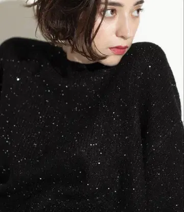 OPAQUE.CLIP 스팽글 라메 미들 게이지 니트 블랙