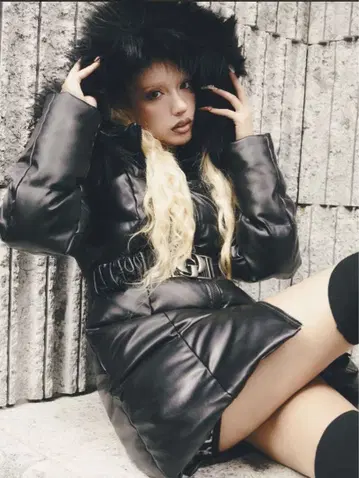 GYDA GD 벨트 포함 인조 가죽 롱 다운 코트 BLK M 사이즈