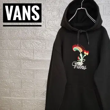반스 VANS 자수 디자인 구제 의류 후드 맨투맨 블랙 속기모