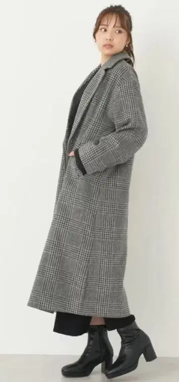 체스터 코트 그레이 체크 아우터 코트 어스뮤직에코로지