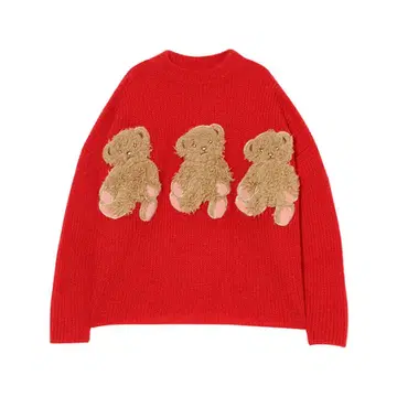 캔디스트리퍼 Candy Strpper 빨간색 곰 자수 니트 스웨터