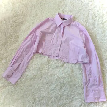 ZARA (자라) 크롭 긴팔 셔츠 S 사이즈 핑크 히든 버튼 걸리시