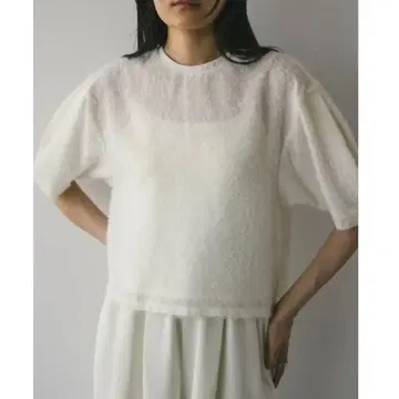 스타일 미키서 프린지 자카드 탑 화이트