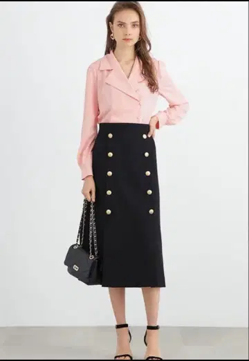 새상품급 PINKY&DIANNE 트위드 마린 스커트 A라인 골드 버튼