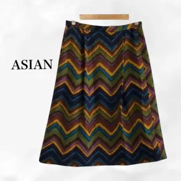 스커트 [ L ] 울 큐프라 멀티 컬러 미디 플레어 레트로