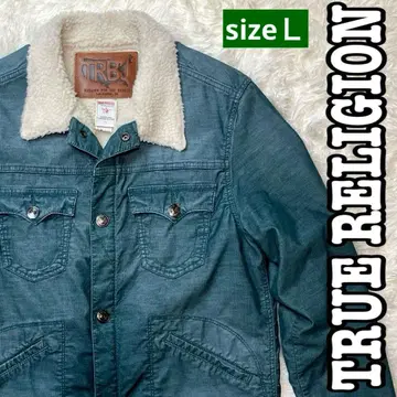 TRUE RELIGION/코듀로이/보아 자켓/L/짧은 기장/그린