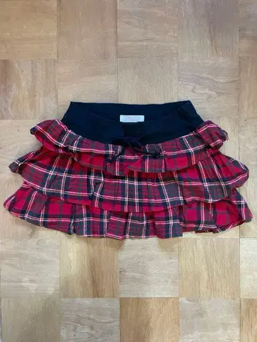 투라라 헤이세이 레어 빨간색 타탄 체크 3단 프릴 미니 스커트