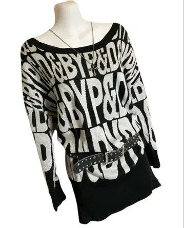 y2k 헤이세이 갸루 Pinky&Dianne 로고 올 패턴 니트 원피스