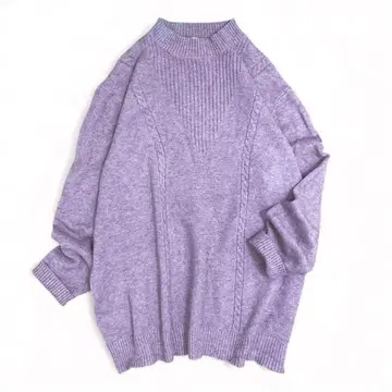 하이넥 풀오버 라벤더 오버 사이즈 니트 여성용 엘레강트