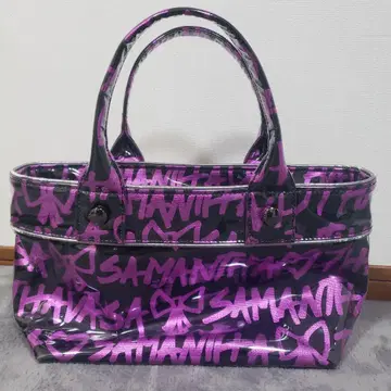 SAMANTHA THAVASA 에나멜 토트백 블랙/퍼플