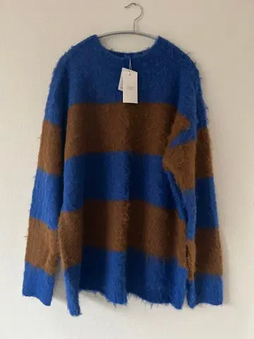 [ 미사용, 택 포함 ] 로리즈팜 샤기 니트 블루 x 브라운