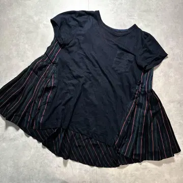 sacai 사카이 17-03235 사이드 플리츠 스트라이프 상의.