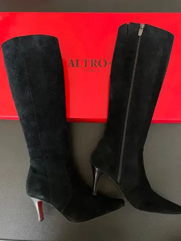 롱 부츠 블랙 스웨이드 M 23~23.5 빨간색 밑창