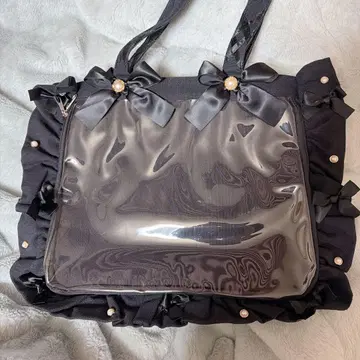 자카마트 이타백 A4 리본 프릴 블랙 토트백