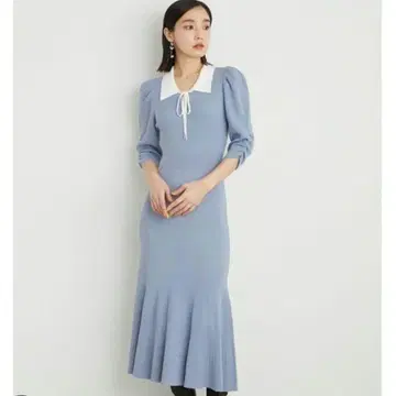 LILY BROWN 컬러 리브 니트 원피스 블루