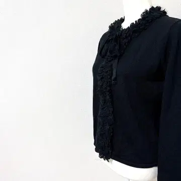 Leilian 레리안 리본 달린 프릴 디자인 가디건 블랙 L