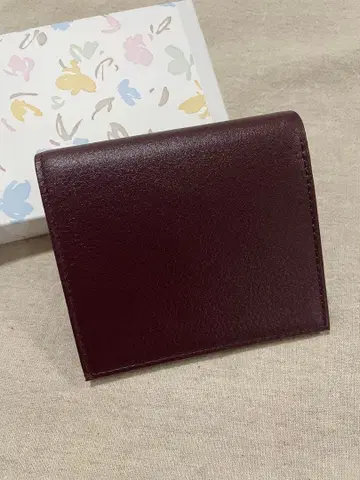 황궁 가죽 이단 접이식 지갑 가죽 와인 레드 버건디 국화