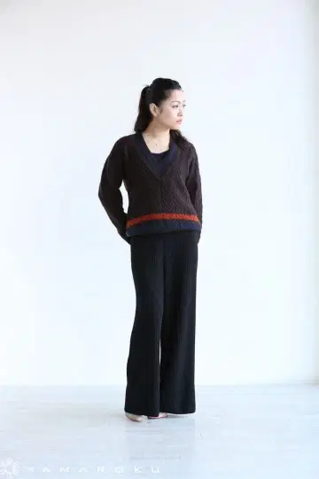 MACPHEE 리브 니트 와이드 팬츠