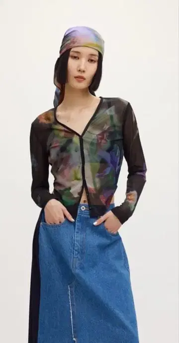 2WAY SMOKE FLOWER SHEER TOP