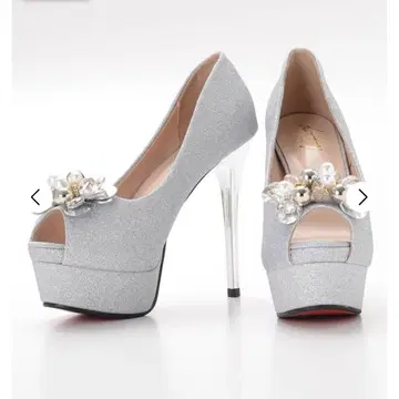 실버 13cm 힐 비쥬 펌프스 23cm