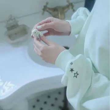 smyeon 크루넥 소매 자수 맨투맨 라이트 그린