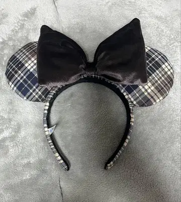 미키 귀 머리띠 체크 무늬 브라운