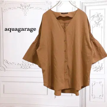 [아쿠아 차고] 블라우스 티셔츠 [F] 브라운 V넥 무지 큰 사이즈