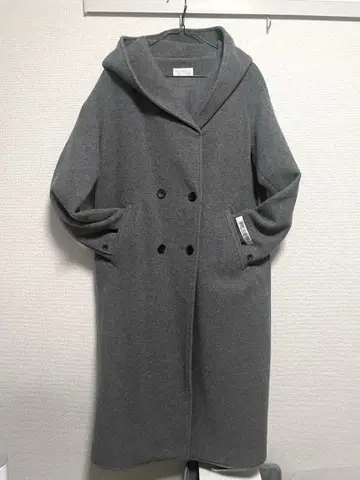 후드 부착 롱 코트 그레이 S M 따뜻함