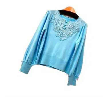 슈퍼 뷰티 블루 자수 니트 긴팔 상의