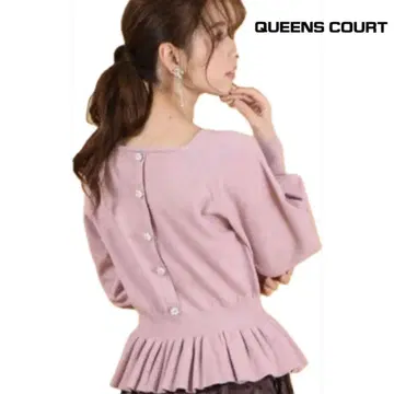 퀸즈 코트 2way 페플럼 니트 펄 플라워 비쥬 베이지