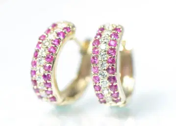 루비 다이아몬드 후프 귀걸이